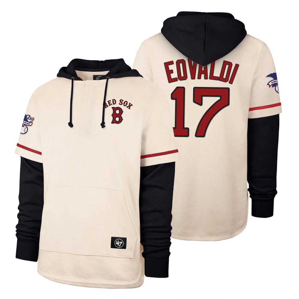 Men Boston Red Sox #17 Eovaldi Cream 2021 Pullover Hoodie MLB Jersey